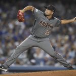 Arizona Diamondbacks relief pitcher Jorge De La Rosa throws against the Los Angeles Dodgers during the sixth inning of Game 2 of baseball's National League Division Series in Los Angeles, Saturday, Oct. 7, 2017. (AP Photo/Mark J. Terrill)