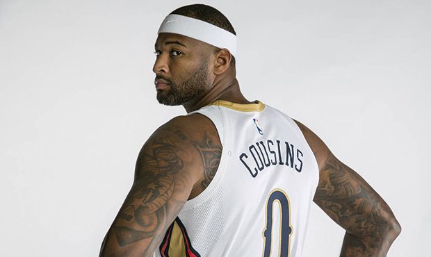 New Orleans Pelicans' DeMarcus Cousins poses for a portrait during the NBA basketball team's media ...