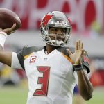 Tampa Bay Buccaneers quarterback Jameis Winston warms up prior to an NFL football game against the Arizona Cardinals, Sunday, Oct. 15, 2017, in Glendale, Ariz. (AP Photo/Rick Scuteri)