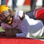 Arizona State quarterback Manny Wilkins (5) scores against Utah in the second half of an NCAA college football game, Saturday, Oct. 21, 2017, in Salt Lake City. (AP Photo/Rick Bowmer)