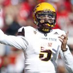 Arizona State quarterback Manny Wilkins (5) passes the ball against Utah in the first half during an NCAA college football game Saturday, Oct. 21, 2017, in Salt Lake City. (AP Photo/Rick Bowmer)