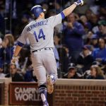 Los Angeles Dodgers' Enrique Hernandez rounds the bases after a home run in the second inning against the Chicago Cubs in Game 5 of the National League Championship Series, Thursday, Oct. 19, 2017, at Wrigley Field in Chicago. (Steve Lundy/Daily Herald via AP)