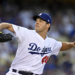 Los Angeles Dodgers starting pitcher Rich Hill throws against the Arizona Diamondbacks during the first inning of Game 2 of baseball's National League Division Series in Los Angeles, Saturday, Oct. 7, 2017. (AP Photo/Mark J. Terrill)