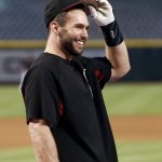 Arizona Diamondbacks first baseman Paul Goldschmidt laughs prior to the National League wild-card playoff baseball game against the Colorado Rockies, Wednesday, Oct. 4, 2017, in Phoenix. (AP Photo/Ross D. Franklin)