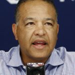 Los Angeles Dodgers manager Dave Roberts answers a question during a news conference before Game 3 of baseball's National League Division Series against the Arizona Diamondbacks Sunday, Oct. 8, 2017, in Phoenix. (AP Photo/Ross D. Franklin)