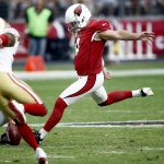 Arizona Cardinals kicker Phil Dawson (4) kicks a field goal against the San Francisco 49ers during the second half of an NFL football game, Sunday, Oct. 1, 2017, in Glendale, Ariz. (AP Photo/Ross D. Franklin)