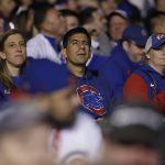 Chicago Cubs fans watch during the eighth inning of Game 5 of baseball's National League Championship Series against the Los Angeles Dodgers, Thursday, Oct. 19, 2017, in Chicago. (AP Photo/Nam Y. Huh)