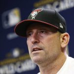 Arizona Diamondbacks manager Torey Lovullo answers a question during a news conference at Chase Field as the team gets ready for a National League wild-card playoff baseball game Tuesday, Oct. 3, 2017, in Phoenix. The Diamondbacks face the Colorado Rockies on Wednesday. (AP Photo/Ross D. Franklin)