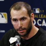 Arizona Diamondbacks first baseman Paul Goldschmidt answers a question during a news conference at Chase Field as the team gets ready for a National League wild card playoff baseball game Tuesday, Oct. 3, 2017, in Phoenix. The Diamondbacks host the Colorado Rockies on Wednesday. (AP Photo/Ross D. Franklin)