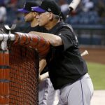 Colorado Rockies manager Bud Black watches batting practice prior to the team's National League wild-card playoff baseball game against the Arizona Diamondbacks, Wednesday, Oct. 4, 2017, in Phoenix. (AP Photo/Ross D. Franklin)