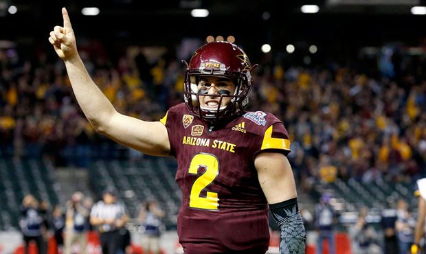 Arizona State quarterback Mike Bercovici celebrates a touchdown pass against West Virginia during t...