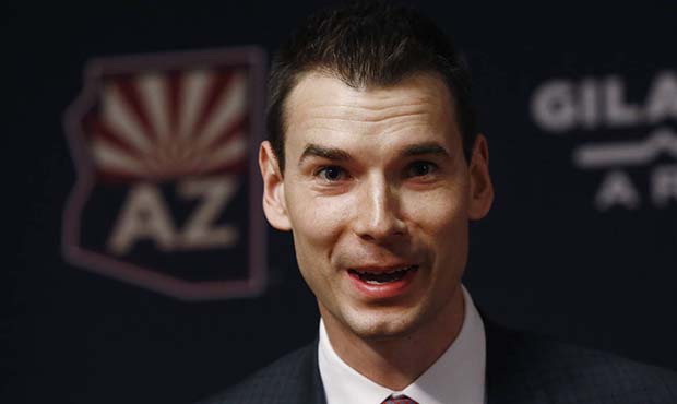 Arizona Coyotes team president of hockey operations John Chayka speaks during a news conference for...