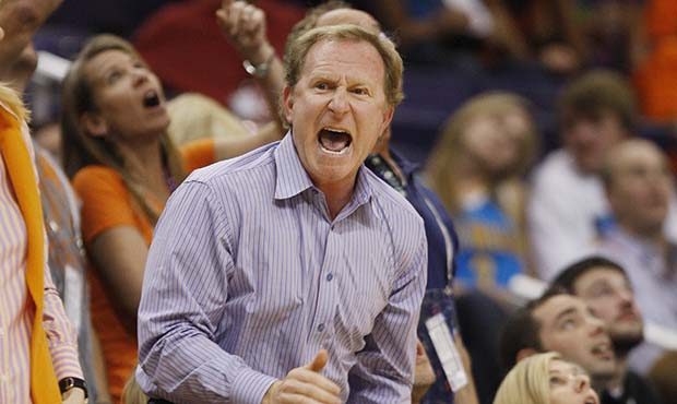 Phoenix Suns majority owner Robert Sarver yells at the officials after a foul was called against th...