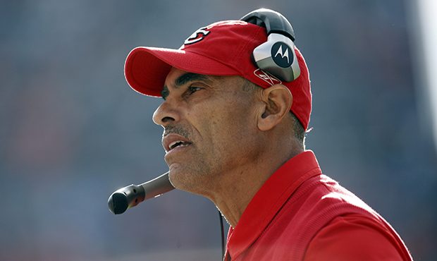 Kansas City Chiefs head coach Herm Edwards looks on against the Denver Broncos in the first quarter...