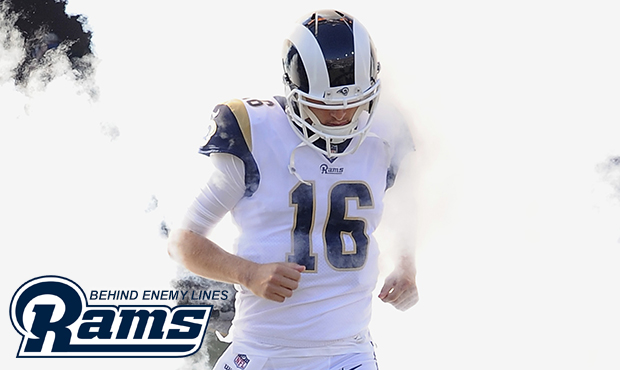 Los Angeles Rams quarterback Jared Goff (16) heads for the field during player introductions before...