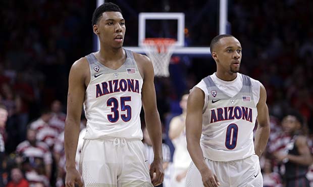 Arizona guard Allonzo Trier (35) and Parker Jackson-Cartwright during the first half of an NCAA col...