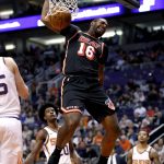 Miami Heat forward James Johnson (16) dunks against the Phoenix Suns during the first half of an NBA basketball game, Wednesday, Nov. 8, 2017, in Phoenix. (AP Photo/Matt York)