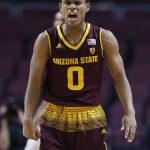 Arizona State's Tra Holder reacts after a play against Xavier during the first period of an NCAA college basketball game Friday, Nov. 24, 2017, in Las Vegas. (AP Photo/John Locher)