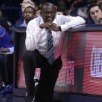 Cal State Bakersfield coach Rod Barnes reacts after his team was called for a technical foul during the second half of an NCAA college basketball game against Arizona, Thursday, Nov. 16, 2017, in Tucson, Ariz. (AP Photo/Rick Scuteri)