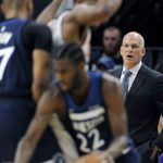 Phoenix Suns interim head coach Jay Triano watches a play develop by the Minnesota Timberwolves during the first quarter of an NBA basketball game on Sunday, Nov. 26, 2017, in Minneapolis. (AP Photo/Hannah Foslien)