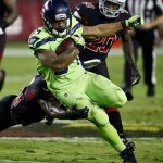 Seattle Seahawks running back Thomas Rawls (34) runs the ball against the Arizona Cardinals during the first half of an NFL football game, Thursday, Nov. 9, 2017, in Glendale, Ariz. (AP Photo/Ross D. Franklin)