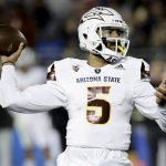 Arizona State quarterback Manny Wilkins throws a pass agiainst UCLA during the first half of an NCAA college football game in Pasadena, Calif., Saturday, Nov. 11, 2017. (AP Photo/Chris Carlson)