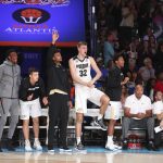 In this photo provided by Bahamas Visual Services, Purdue forward Matt Haarms (32) celebrates an early lead over Arizona during an NCAA college basketball game in the Battle 4 Atlantis tournament in Paradise Island, Bahamas. (Ronnie Archer/Bahamas Visual Services via AP)