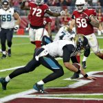 Jacksonville Jaguars quarterback Blake Bortles (5) scores a touchdown against the Arizona Cardinals during the second half of an NFL football game, Sunday, Nov. 26, 2017, in Glendale, Ariz. (AP Photo/Ross D. Franklin)