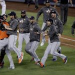 Members the the Houston Astros celebrate their win against the Los Angeles Dodgers in Game 7 of baseball's World Series Wednesday, Nov. 1, 2017, in Los Angeles. The Astros won 5-1 to win the series 4-3. (AP Photo/Jae C. Hong)