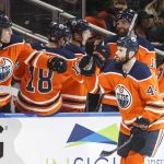 Edmonton Oilers' Zack Kassian (44) celebrates his goal against the Phoenix Coyotes during the first period of an NHL hockey game in Edmonton, Alberta, Tuesday, Nov. 28, 2017. (Jason Franson/The Canadian Press via AP)