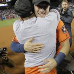 Houston Astros' Jose Altuve and Alex Bregman celebrate after Game 7 of baseball's World Series against the Los Angeles Dodgers Wednesday, Nov. 1, 2017, in Los Angeles. The Astros won 5-1 to win the series 4-3. (AP Photo/David J. Phillip)