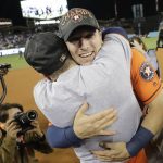 Houston Astros' Jose Altuve and Alex Bregman celebrate after Game 7 of baseball's World Series against the Los Angeles Dodgers Wednesday, Nov. 1, 2017, in Los Angeles. The Astros won 5-1 to win the series 4-3. (AP Photo/David J. Phillip)