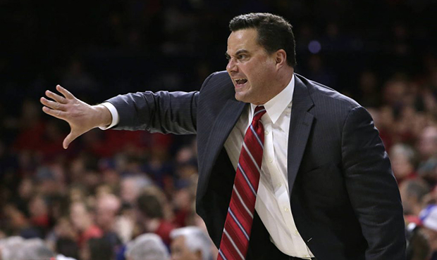 Arizona head coach Sean Miller calls out a play against Northern Arizona in the first half during a...