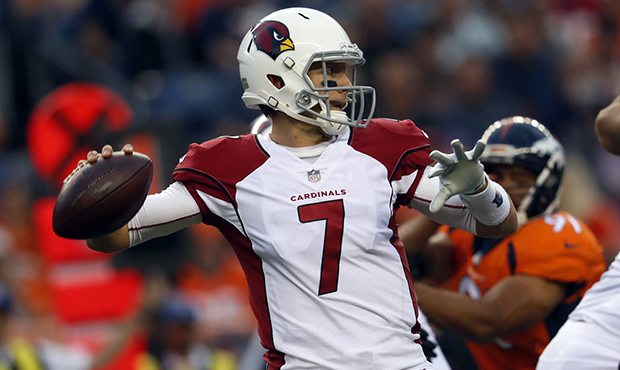 Arizona Cardinals quarterback Blaine Gabbert (7) throws against the Denver Broncos during the first...