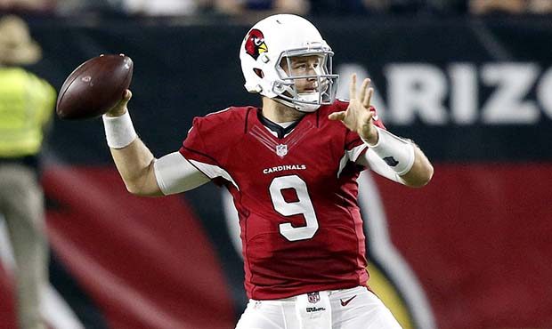Arizona Cardinals quarterback Matt Barkley (9) throws against the Denver Broncos during the first h...