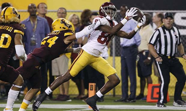 Southern California wide receiver Deontay Burnett (80) catches a touchdown pass as Arizona State de...
