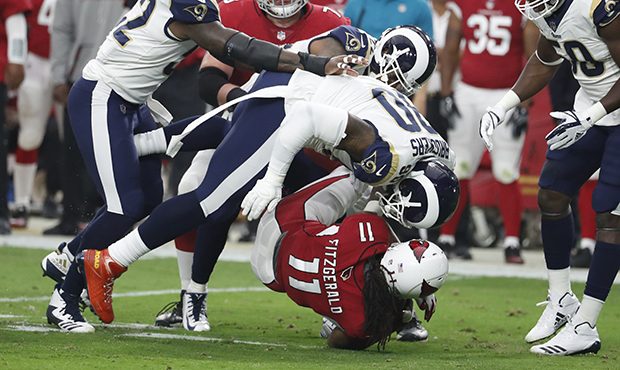 Los Angeles Rams nose tackle Michael Brockers (90) during the first half of an NFL football game ag...