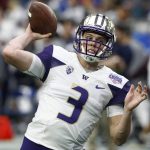 Washington quarterback Jake Browning (3) warms up prior to the Fiesta Bowl NCAA college football game against Penn State, Saturday, Dec. 30, 2017, in Glendale, Ariz. (AP Photo/Ross D. Franklin)