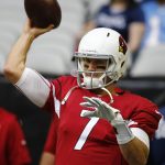 Arizona Cardinals quarterback Blaine Gabbert warms up prior to an NFL football game against the Tennessee Titans, Sunday, Dec. 10, 2017, in Glendale, Ariz. (AP Photo/Ralph Freso)