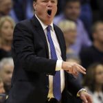 Kansas head coach Bill Self yells about an official's call during the second half of an NCAA college basketball game against Arizona State in Lawrence, Kan., Sunday, Dec. 10, 2017. (AP Photo/Orlin Wagner)