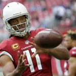 Arizona Cardinals wide receiver Larry Fitzgerald warms up prior to an NFL football game against the Tennessee Titans, Sunday, Dec.10, 2017, in Glendale, Ariz. (AP Photo/Rick Scuteri)