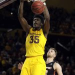 Arizona State forward De'Quon Lake (35) dunks in front of Pacific forward Jack Williams in the second half during an NCAA college basketball game, Friday, Dec 22, 2017, in Tempe, Ariz. (AP Photo/Rick Scuteri)