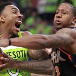 Minnesota Timberwolves guard Jeff Teague, left, drives against Phoenix Suns guard Isaiah Canaan (2) in the fourth quarter of an NBA basketball game on Saturday, Dec. 16, 2017, in Minneapolis. (AP Photo/Andy Clayton-King)