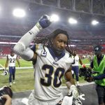 Los Angeles Rams running back Todd Gurley (30) leaves the field after an NFL football game against the Arizona Cardinals, Sunday, Dec. 3, 2017, in Glendale, Ariz. The Rams won 32-16. (AP Photo/Ross D. Franklin)