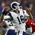 Los Angeles Rams quarterback Jared Goff (16) throws against the Arizona Cardinals during the first half of an NFL football game, Sunday, Dec. 3, 2017, in Glendale, Ariz. (AP Photo/Ross D. Franklin)