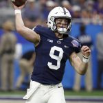 Penn State quarterback Trace McSorley (9) throws against Washington during the first half of the Fiesta Bowl NCAA college football game, Saturday, Dec. 30, 2017, in Glendale, Ariz. (AP Photo/Rick Scuteri)