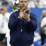 Penn State head coach James Franklin watches his team prior to the Fiesta Bowl NCAA college football game against the Washington, Saturday, Dec. 30, 2017, in Glendale, Ariz. (AP Photo/Ross D. Franklin)