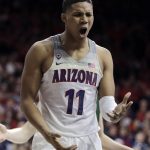 Arizona forward Ira Lee reacts after getting called for a foul against North Dakota State in the first half during an NCAA college basketball game, Monday, Dec 18, 2017, in Tucson, Ariz. (AP Photo/Rick Scuteri)