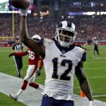 Los Angeles Rams wide receiver Sammy Watkins (12) scores a touchdown against the Arizona Cardinals during the second half of an NFL football game, Sunday, Dec. 3, 2017, in Glendale, Ariz. (AP Photo/Ross D. Franklin)