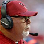 Arizona Cardinals head coach Bruce Arians watches during the first half of an NFL football game against the New York Giants, Sunday, Dec. 24, 2017, in Glendale, Ariz. (AP Photo/Ross D. Franklin)